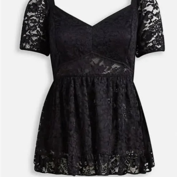 Torrid Baby Doll Lace Puff Sleeve Black Top 3x NWOT. - Picture 3 of 10